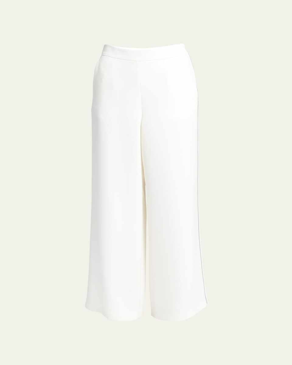 Side Piping Wide-Leg Silk Trousers