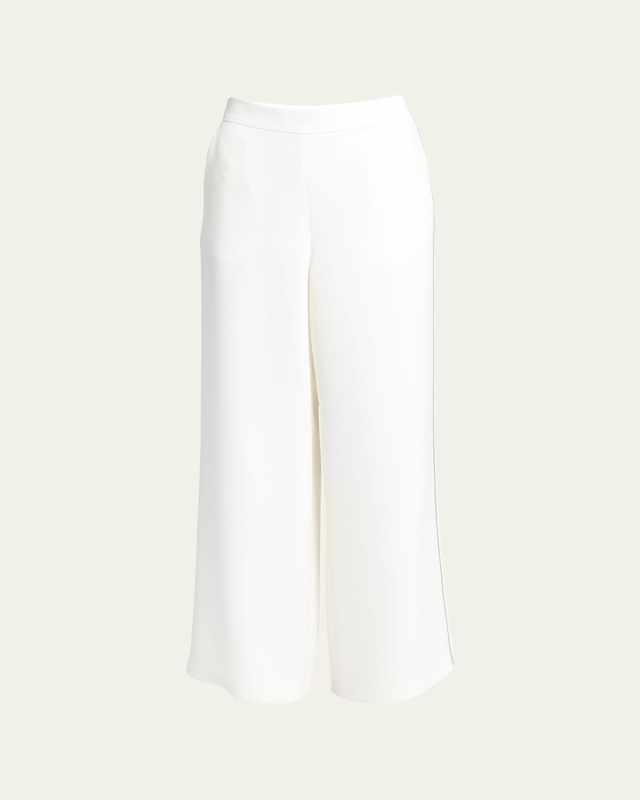 Side Piping Wide-Leg Silk Trousers