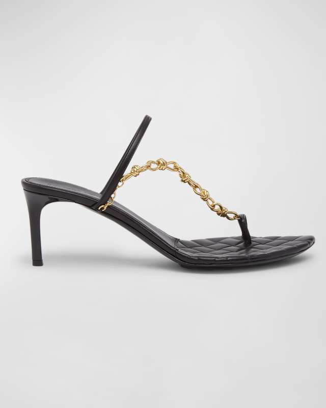 Leather Chain Toe-Ring Slide Sandals