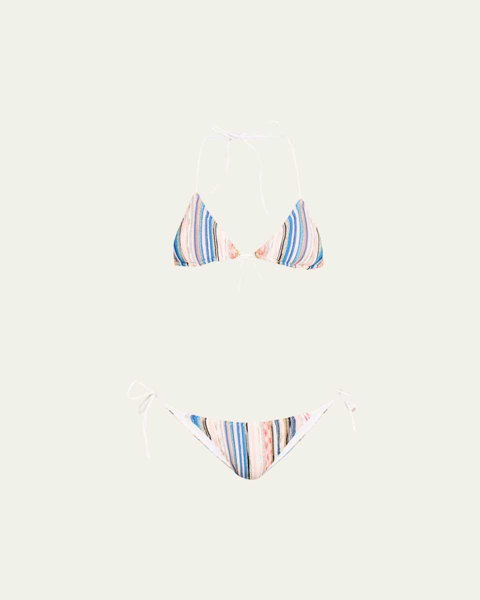 Metallic Space-Dyed Stripe Two-Piece Swimsuit