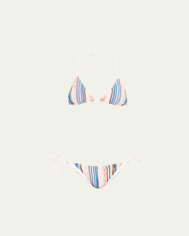 Metallic Space-Dyed Stripe Two-Piece Swimsuit