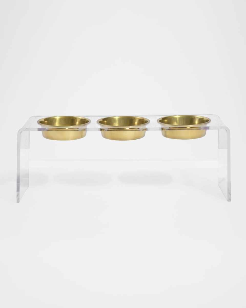 Tall Clear Triple Dog Bowl Feeder, 2 Quarts