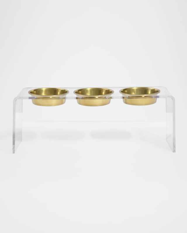 Tall Clear Triple Dog Bowl Feeder, 2 Quarts