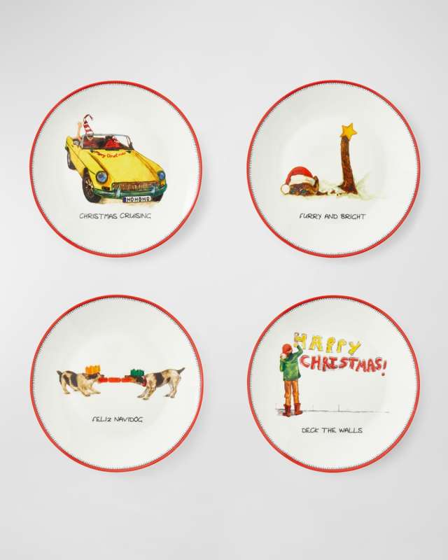 Doodles Tidbit Christmas Plates, Set of 4
