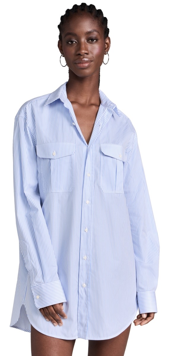 WARDROBE. NYC Shirt Dress Mini Thin Stripe Blue