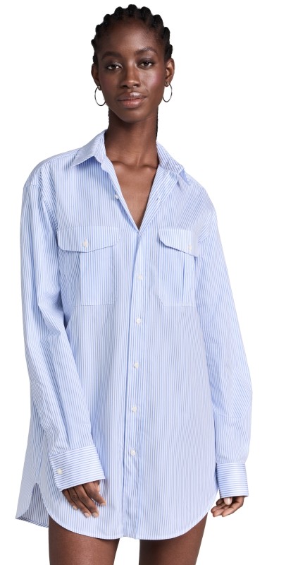 WARDROBE. NYC Shirt Dress Mini Thin Stripe Blue