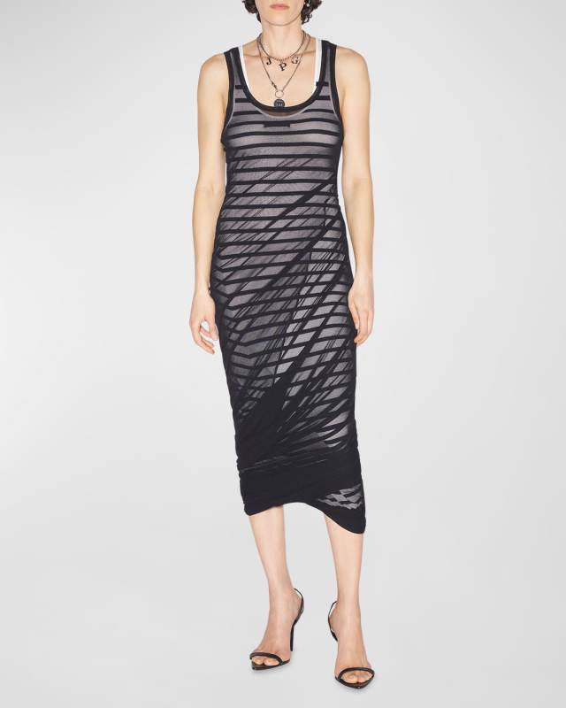 Gathered Mariniere and Tulle Midi Dress
