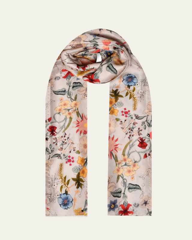 Pearly Floral Print Merino Wool Scarf