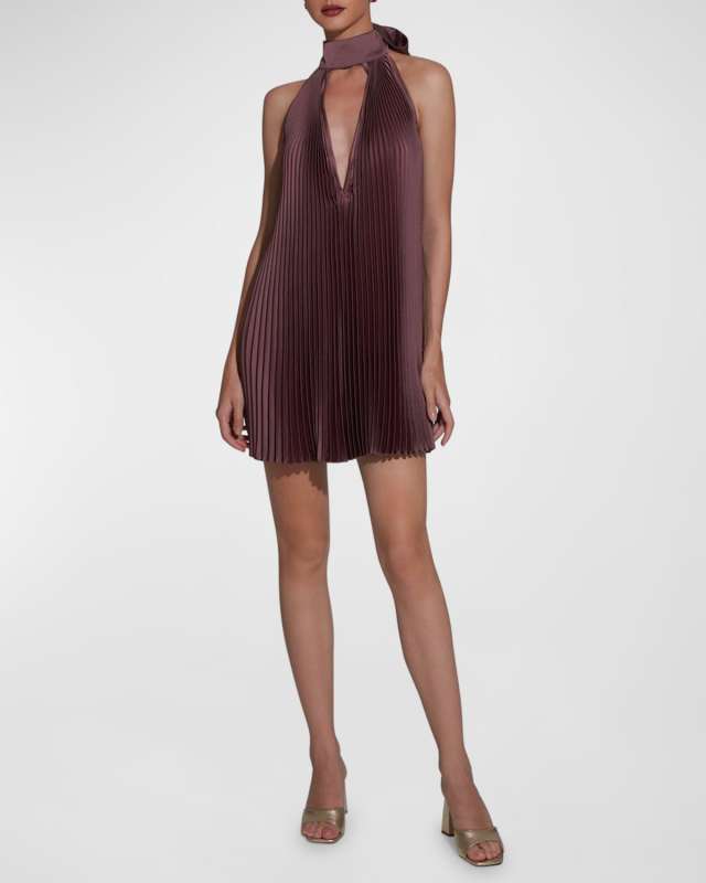 Opera Tie-Back Pleated Halter Mini Dress