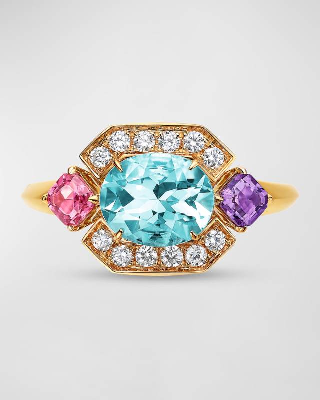 Allegra 18K Yellow Gold Ring with Aquamarine, Amethyst, Tourmaline and Diamonds
