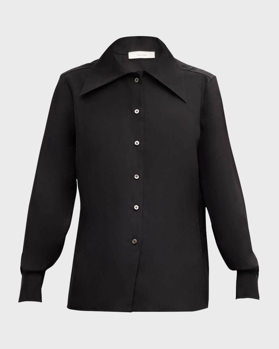 Conan Cutaway-Collar Button-Front Silk Shirt