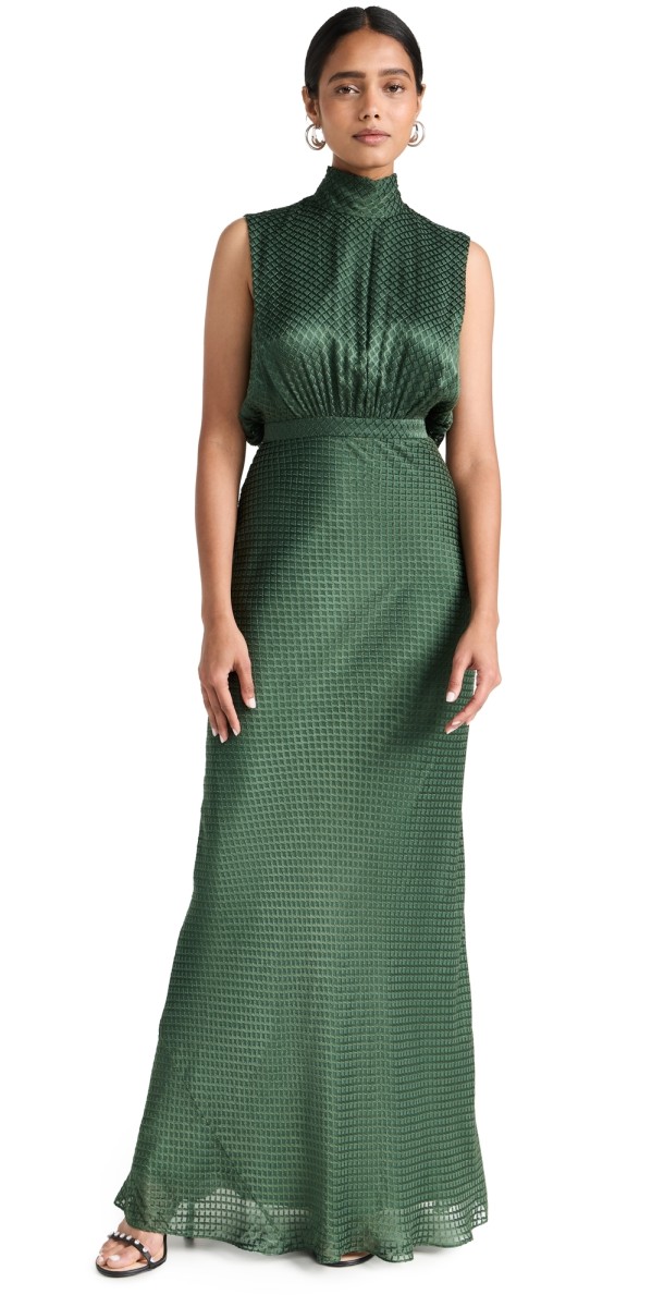 Saloni Fleur Dress Emerald