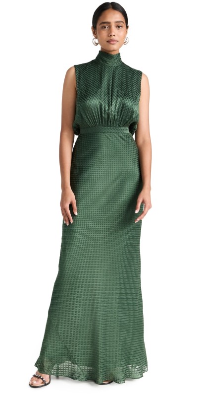 Saloni Fleur Dress Emerald