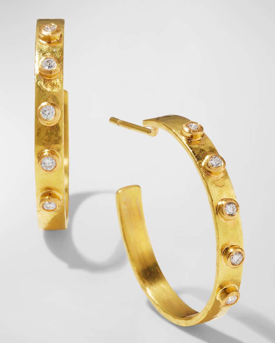 19K Diamond Flat Ribbon Hoop Earrings, 1"L