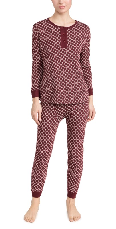 THE GREAT. Long John Pajama Set Maroon Frost Floral