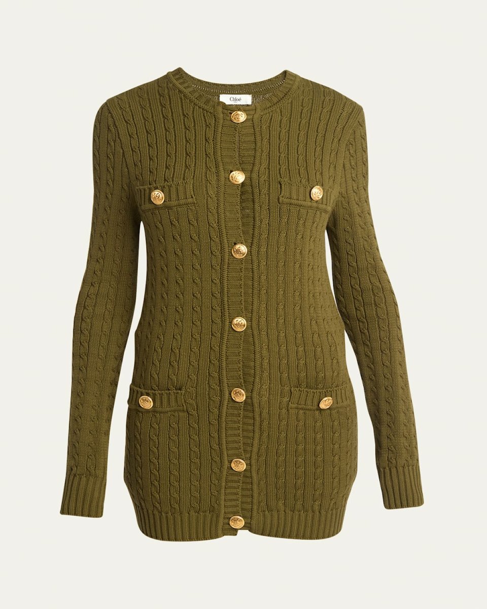 Cable-Knit Cardigan with Gold-Tone Buttons