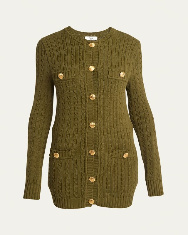 Cable-Knit Cardigan with Gold-Tone Buttons