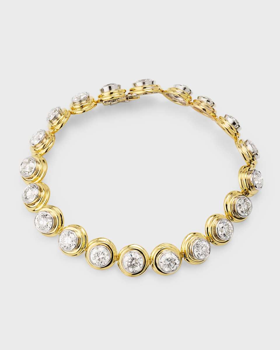 Estate Platinum and 18K Yellow Gold 20 Diamond Bezel Set Tubular Tennis Bracelet