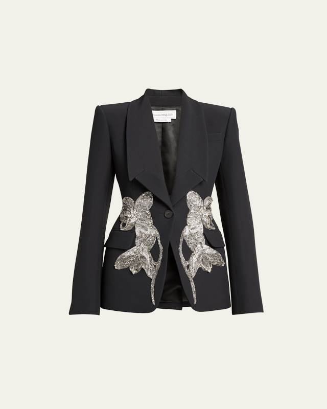 Embellished Crepe Blazer Jacket