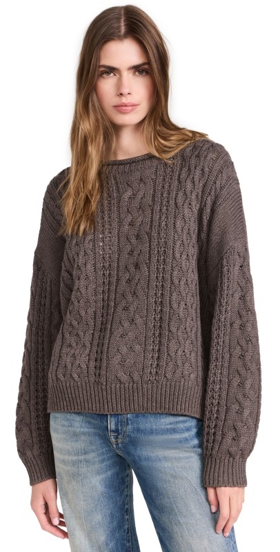 Denimist Aran Sweater with Rolled Neck Medium Heather Brown