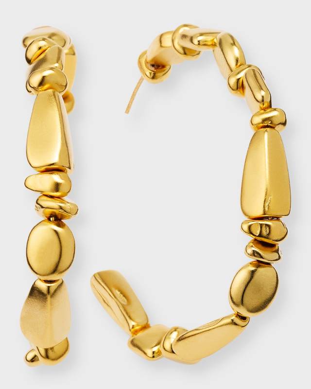 24k Gold Electroplated Nuggets Hoop Earrings