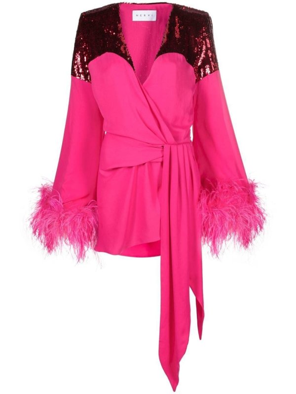 sequinned-panel wrap dress