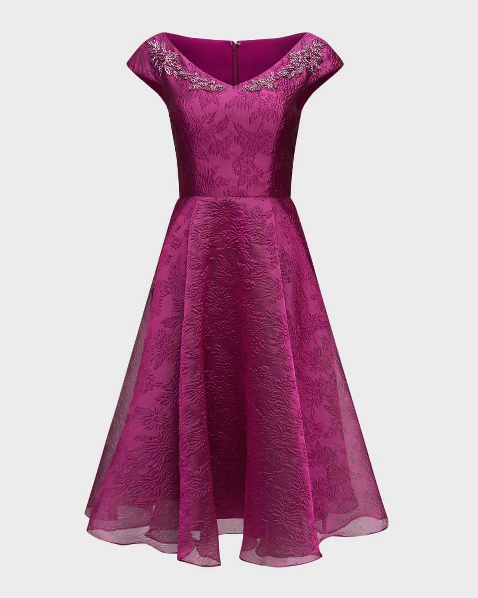 Kit Beaded Jacquard Fit & Flare Cocktail Dress