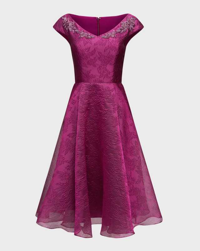 Kit Beaded Jacquard Fit & Flare Cocktail Dress