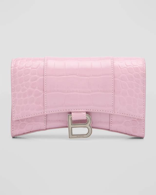 Hourglass Croc-Embossed Wallet on Chain