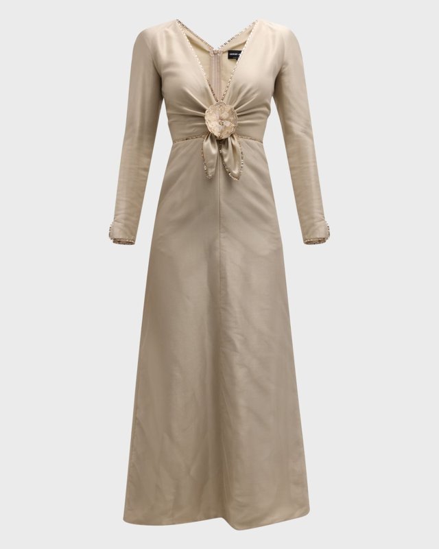 Beaded A-Line Dress with Knotted Flower Detail