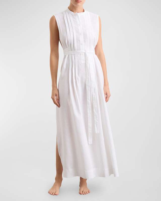 Lucca Sleeveless Organic Linen Tie-Belt Maxi Dress