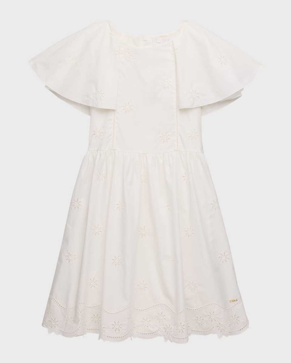 Girl's Embroidered Cotton Poplin Dress, Size 4-1