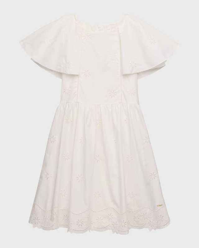Girl's Embroidered Cotton Poplin Dress, Size 4-1