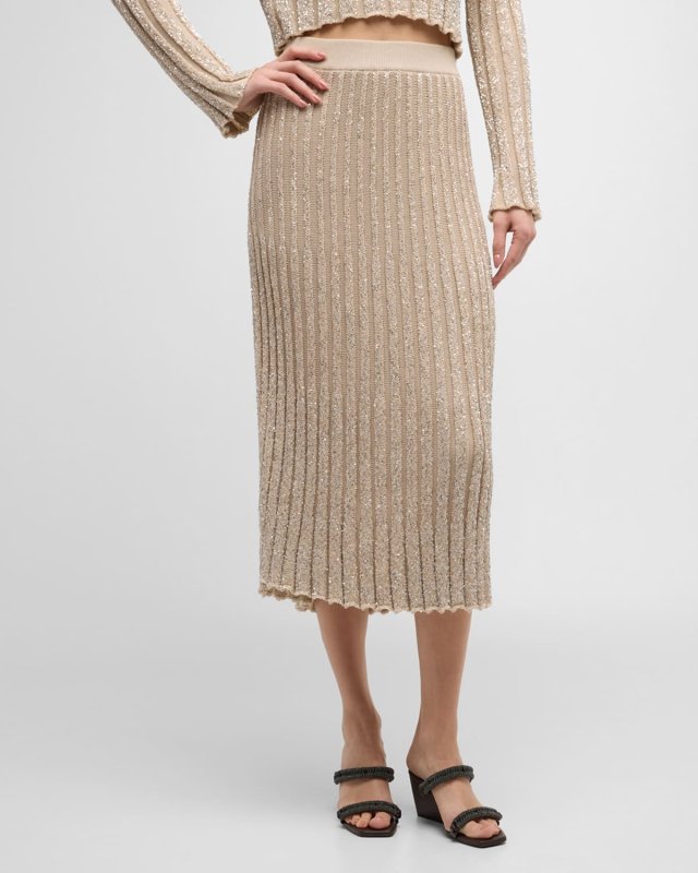 Plissette Midi Skirt with Paillette Detail