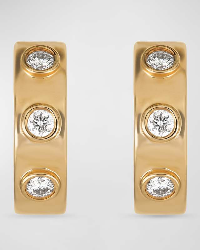 Three Diamond Bezel Huggies