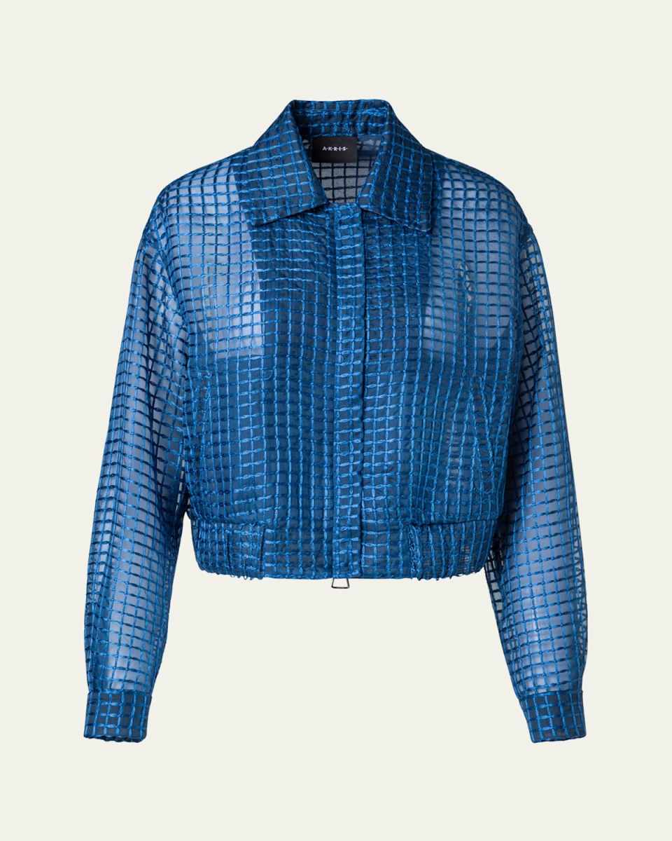 Wanda Organza Short Jacket with Window Plaid Embroidery