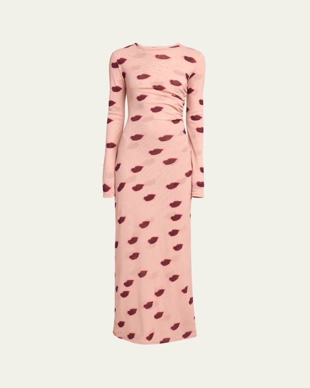 Lips Print Mesh Maxi Dress