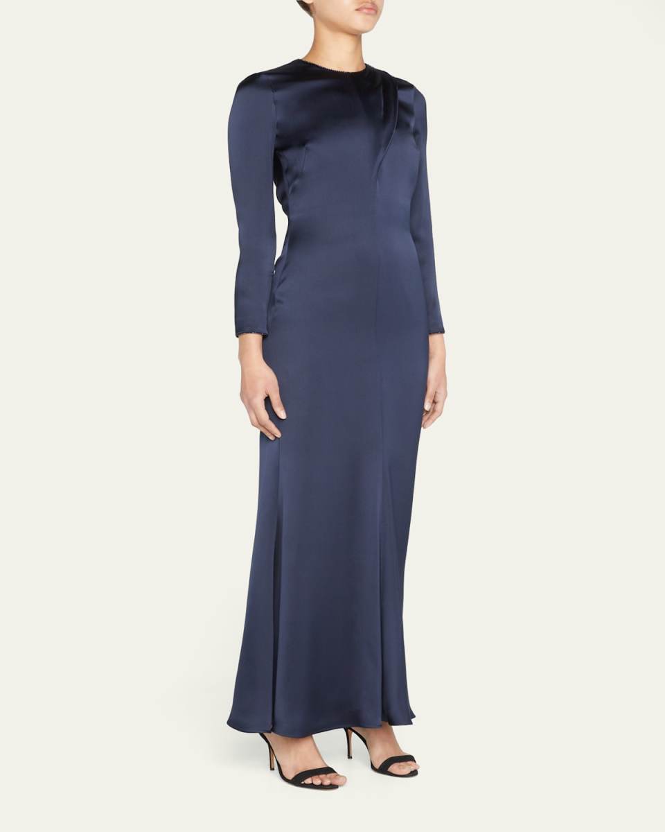 Crystal-Trim Silk Trumpet Gown
