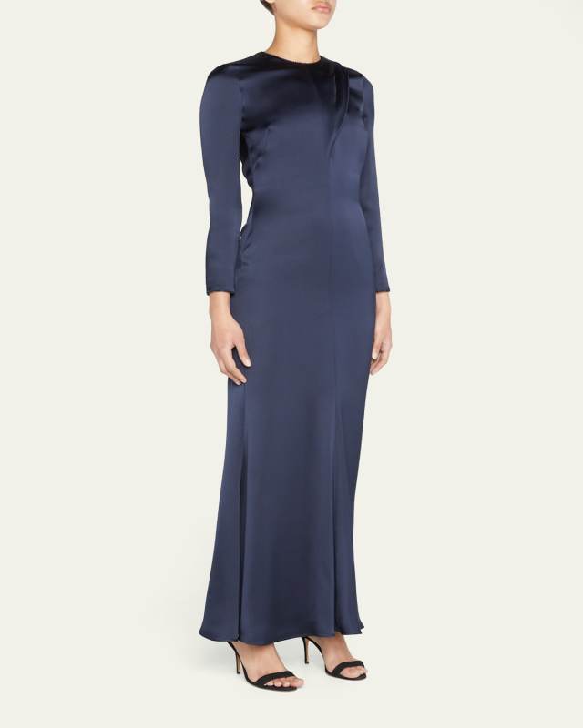 Crystal-Trim Silk Trumpet Gown