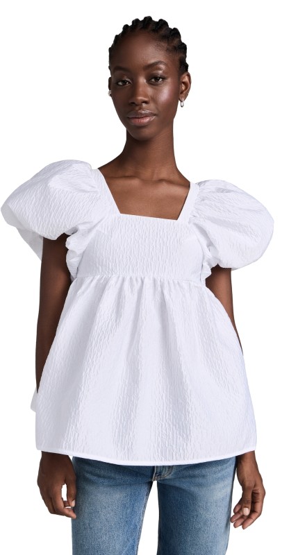 Cecilie Bahnsen Alma Blouse Stria Matelasse White White