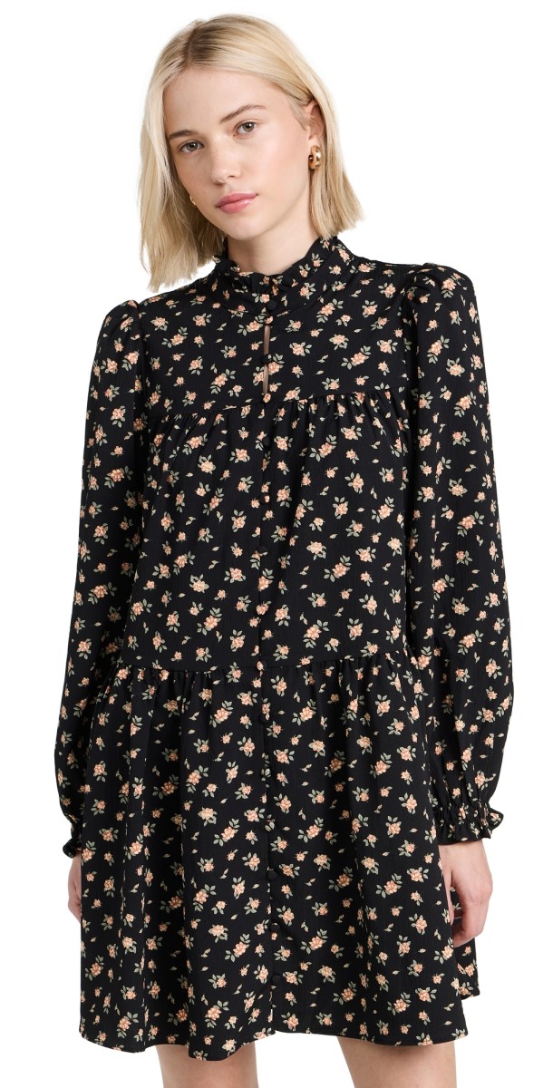 English Factory Floral Tiered Mini Dress Black Multi