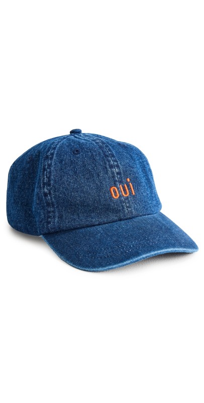 Clare V. Baseball Cap Denim w/ Bright Poppy