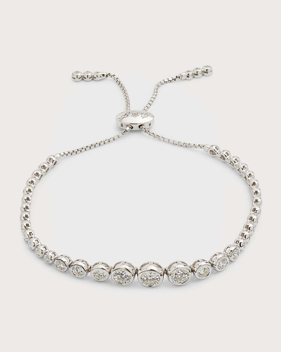 18K White Gold Adjustable Diamond Bezel Bracelet