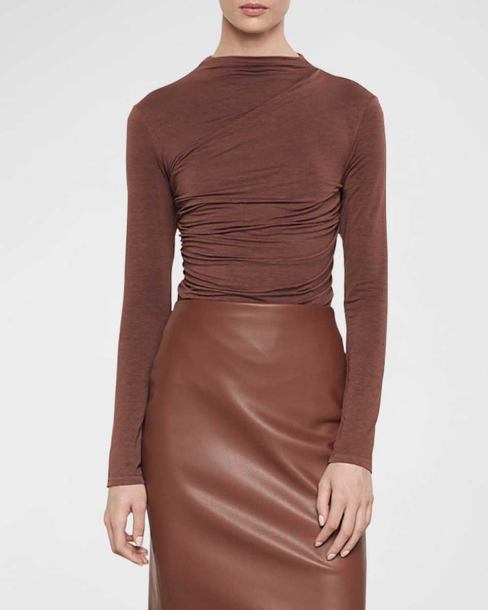 Ruched-Front Long-Sleeve Jersey Top