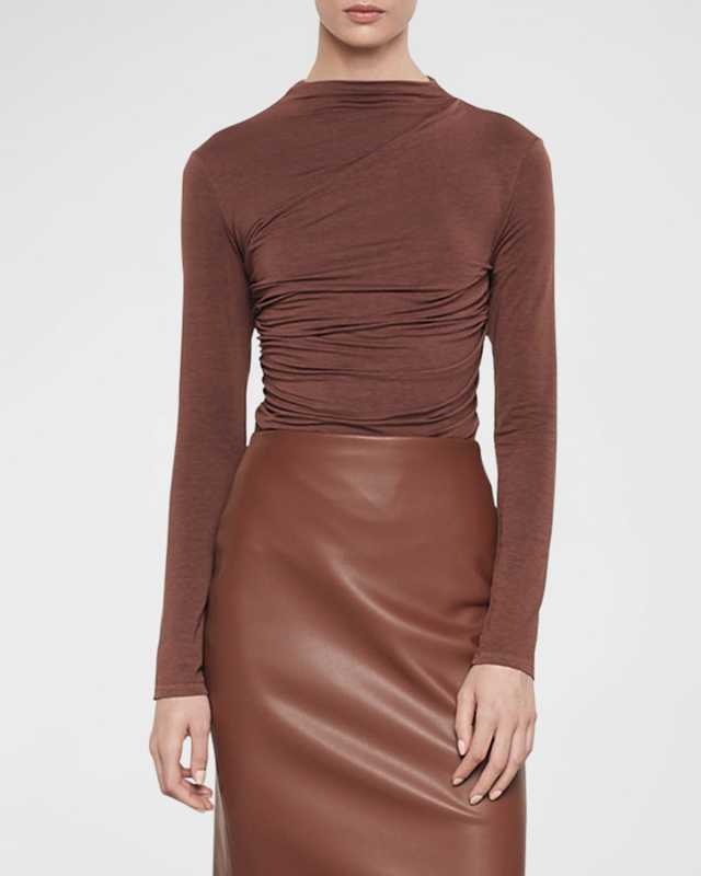 Ruched-Front Long-Sleeve Jersey Top