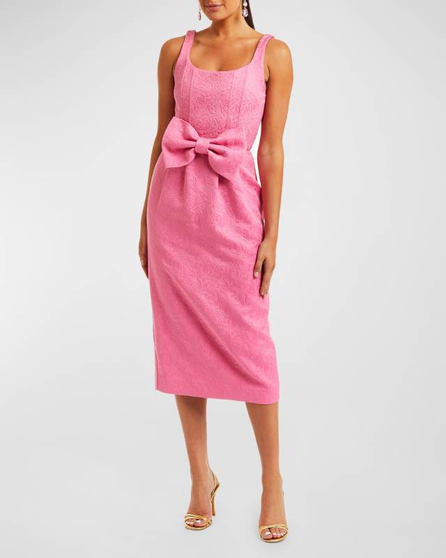 Audrey Sleeveless Bow-Front Jacquard Midi Dress