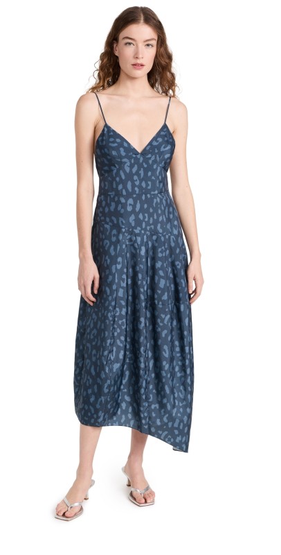 Tibi Recycled Sporty Nylon Cheetah Cami Dress Navy Fog Multi