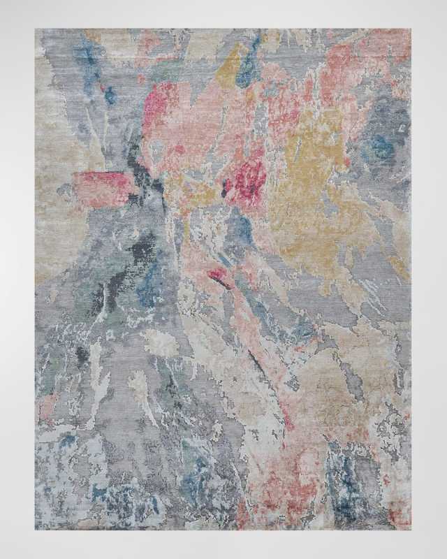 Floor Art Hand-Knotted Silver & Blush Rug, 9' x 12'
