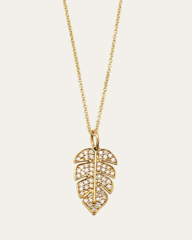 14K Yellow Gold Diamond Leaf Charm Necklace