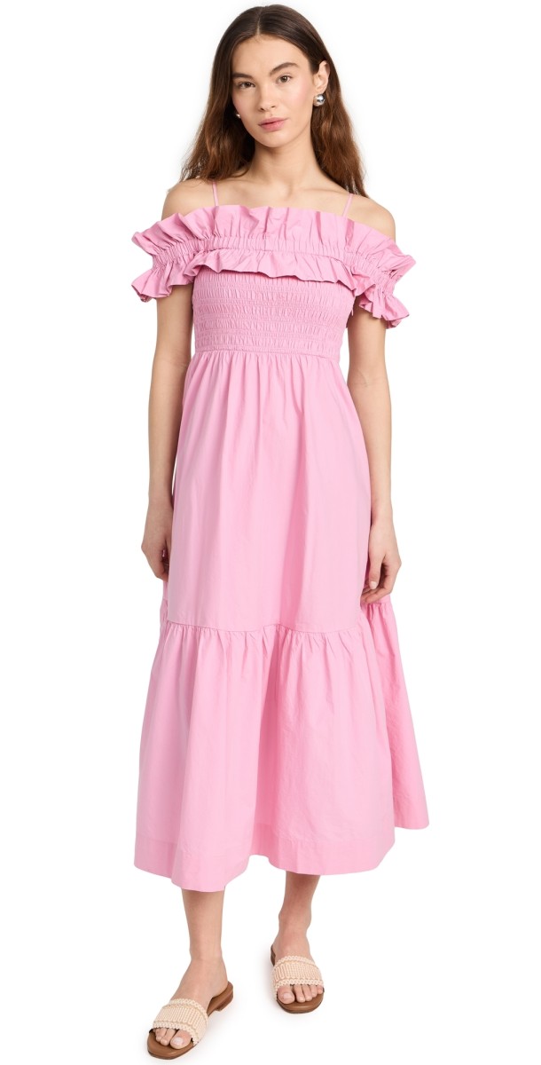 GANNI Cotton Poplin Long Smock Dress Orchid Smoke